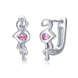 ZIPPICE Flamingo Ohrringe 925 Sterling Silber Ohrringe Damen Creolen Ohrringe für Mädchen Flamingo Schmuck Creolen Klein Tier Ohrringe für Damen Frauen von ZIPPICE