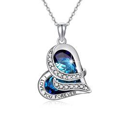 ZIPPICE Herz Halskette 925 Sterling Silber Blauer Kristall Anhänger Kette Ich liebe dich für Immer Herz Schmuck Geschenke für Damen von ZIPPICE