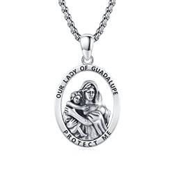 ZIPPICE Mary Halskette S925 Sterling Miraculous Medal Amulett Anhänger Heiler Schutzpatron Schutz Schmuck Geschenk für Männer Frauen von ZIPPICE