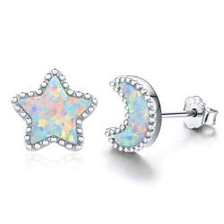 ZIPPICE Mond Stern Ohrringe 925 Sterling Silber Asymmetrischer Mond und Stern Opal Ohrstecker Ohrringe für Frauen und Mädchen von ZIPPICE