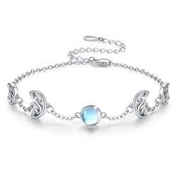 ZIPPICE Mondstein Mond Armband für Damen 925 Sterling Silber Triple Mond Göttin Armband Mondstein Armband Mond Armband Schmuck Geschenke für Frauen Mädchen Freundin von ZIPPICE