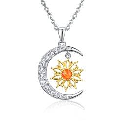 ZIPPICE Mondstein Sonne Halskette 925 Sterling Silber Sonne und Mond Halskette Anhänger Mondstein Kette Schmuck Geschenke für Damen Frauen Mädchen (Opal) von ZIPPICE