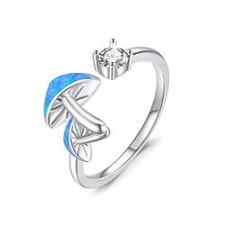 ZIPPICE Pilzring Verstellbar S925 Sterlingsilber Pilz Blauer Opal Offener Ring Opalschmuck Geschenke für Frauen Teenager Mädchen von ZIPPICE