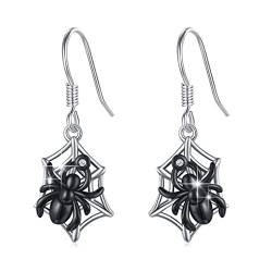 ZIPPICE Schwarze Spinne Ohrringe/Armband für Damen 925 Sterling Silber Spinnennetz Ohrringe/Armband Insekten Tiere Ohrringe/Armband Halloween Schmuck Geschenk für Frauen Mädchen Tochter (Spinne-O) von ZIPPICE