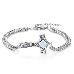 ZIPPICE Thors Hammer Armband 925 Sterling Silber Mjölnir Armband Armbänder Damen Keltischer Knoten Nordische Wikinger Armband Unisex Schmuck Schmuck für Frauen (Opal) von ZIPPICE