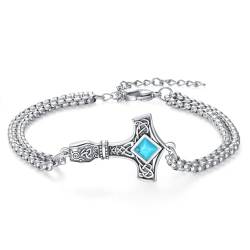 ZIPPICE Thors Hammer Armband 925 Sterling Silber Mjölnir Armband Armbänder Damen Keltischer Knoten Nordische Wikinger Armband Unisex Schmuck Schmuck für Frauen (Türkis) von ZIPPICE