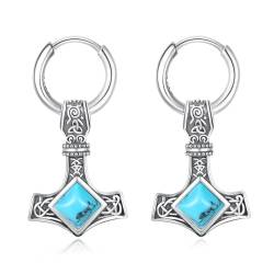 ZIPPICE Thors Hammer Ohrringe 925 Sterling Silber Creolen Ohrringe Hängeohrringe Türkis Creolen Ohrringe Wikinger Keltische Ohrringe Wikinger Schmuck für Damen Frauen Ehefrau Mädchen von ZIPPICE