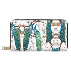 Bunte Reisebrieftasche mit Schmetterlings-Aufdruck, außergewöhnlich lang, Kunstleder, mit Reißverschluss, entworfen für Damen, Schöne Pfauenblumen, Einheitsgröße von ZISHAK