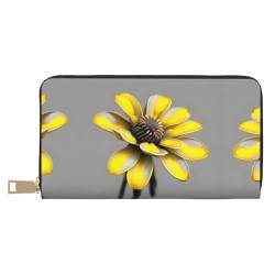 Lange Reisebrieftasche aus Kunstleder mit schwarzen Punkten und Reißverschluss für Frauen, Gelbe graue Blume, Taglia Unica von ZISHAK