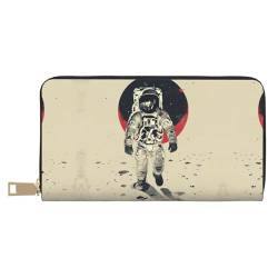 Lustige bedruckte Kunstleder-Reisebrieftasche mit Reißverschluss für Frauen, Mond-Astronaut, Taglia Unica von ZISHAK