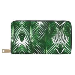 Luxuriöse Reisebrieftasche mit Marmor-Druck, außergewöhnlich lang, Kunstleder, mit Reißverschluss, entworfen für Damen, Grünes Palmenblatt, Einheitsgröße von ZISHAK
