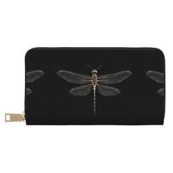 Modische moderne Reisebrieftasche aus Kunstleder mit Reißverschluss, dreieckig, Schwarz / Weiß / Gold, für Damen, Libelle schwarz, Einheitsgröße von ZISHAK