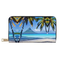 Reisebrieftasche aus Kunstleder mit Holz-Scheunen-Motiv, außergewöhnlich, lang, mit Reißverschluss, entworfen für Damen, Tahiti Beaches, Einheitsgröße von ZISHAK