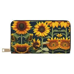 Reisebrieftasche aus Kunstleder mit Holz-Scheunen-Motiv, außergewöhnlich, lang, mit Reißverschluss, entworfen für Damen, Wildblumen-Sonnenblume, Einheitsgröße von ZISHAK