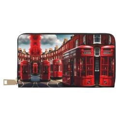 Reisebrieftasche für Damen, Kunstleder, mit Reißverschluss, Rot, Red London Street, one size von ZISHAK