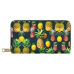Reisebrieftasche für Damen, PU-Leder, mit Reißverschluss, Sonnenblumengelb, Tropische Früchte, Ananas, Einheitsgröße von ZISHAK