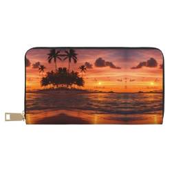 Reisebrieftasche mit Indianer-Muster, außergewöhnlich, lang, Kunstleder, mit Reißverschluss, entworfen für Damen, Coconut Beach Sunset Hängematte, Einheitsgröße von ZISHAK
