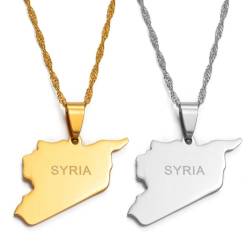 Syrien-Karte-Halsketten – Gelb/Weiße Charms-Anhänger-Halsketten, Syrer-Schmuck, Naher Osten, Länderumriss, Schlüsselbeinkette, Halsband, Halskette, Schmuck, Symbol-Halskette, Weiß, 45 Cm Oder 1 von ZISTRCBAO