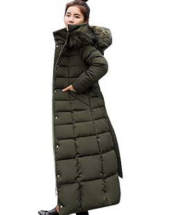 Damen Warme Mantel Daunenjacke Parka mit Kunstpelz Kapuze Reißverschluss Puffer Jacke Daunenmantel Solide Lässig Dicker Langer Mantel Grün XL von ZIXING Fashion