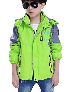 ZIXING Fashion Jungen Wasserdicht Winddicht 3 in 1 Softshelljacke Fleecejacke Winterjacke mit Kapuze Grün Höhe 120cm von ZIXING Fashion