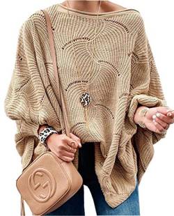 ZIYYOOHY Damen Pullover Oversize Knitted Rundhals Lose Pulli Strickpullover Outwear (L, Khaki) von ZIYYOOHY