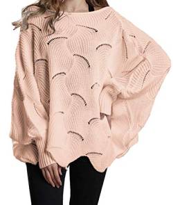 ZIYYOOHY Damen Pullover Oversize Knitted Rundhals Lose Pulli Strickpullover Outwear (L, Pink) von ZIYYOOHY