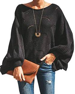 ZIYYOOHY Damen Pullover Oversize V Ausschnitt Lose Pulli Strickpullover Outwear (L, Schwarz) von ZIYYOOHY