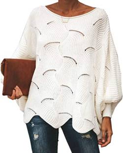 ZIYYOOHY Damen Pullover Oversize V Ausschnitt Lose Pulli Strickpullover Outwear (L, Weiß) von ZIYYOOHY