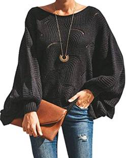 ZIYYOOHY Damen Pullover Oversize V Ausschnitt Lose Pulli Strickpullover Outwear (M, Schwarz) von ZIYYOOHY