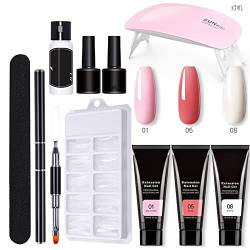 Gel Nail Builder Nagelverlängerungsgel, Builder Kit Nagel 11-teiliges Nagelverlängerungskleberset Nägel Kunstgel DIY 15 Ml 3-Farben-Nagelfeilenpinsel-Werkzeugsatz von ZJchao