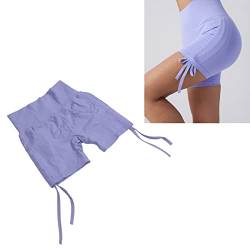 Yoga-Shorts mit seitlicher Bindung,Yoga Shorts, Abnehmen Nahtlose Hohe Taille Enge Weich Helllila Butt Lift Yoga Shorts M von ZJchao