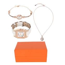 ZJchao Armbanduhr-Set, Armreif-Uhren-Set, 3er-Pack Glitzer-Quarzuhr-Armbänder für Damen, Elegante Strass-Halskette Als Geschenk für Damen von ZJchao
