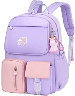 ZKDT Schulranzen Einhorn Kinder Rucksack für Mädchen Jungen niedlich Cartoon Einhorn -Anhänger Rucksäcke große Kapazität Teenager wasserdicht (style 2,44x13x31 cm) von ZKDT