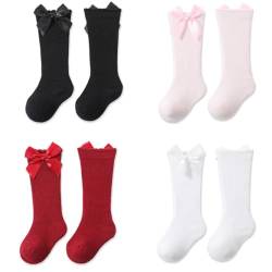 ZKGYUS 4 Paare Kniestrümpfe Kinder Mädchen Kniestrümpfe Baby Schlauchsocken Baumwolle Schuluniform Socken（4 Farben） von ZKGYUS