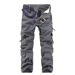 ZKOO Herren Cargohose Arbeitshose Outdoor Cargo Stoff Hose Freizeithose Baumwolle Lose Kampfhose Wanderhose Multi Tasche (ohne Gürtel) Grau von ZKOO