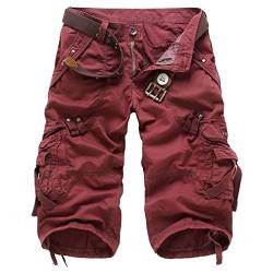 ZKOO Kurzen Hosen Cargo Shorts Herren Sommer Kurze Hose Bermuda Shorts Baumwolle Outdoor Shorts mit Multi-Tasche Rot von ZKOO