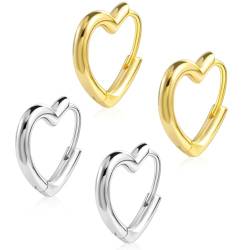 ZKSXOA 2 Paar Herzförmige Ohrringe für Damen Ohrringe Klein Hypoallergen Ohrringe,Gold,Silber von ZKSXOA