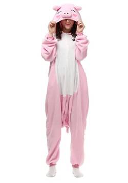 ZKomoL Erwachsene Einteiler Kostüme Unisex Weihnachten Party Pyjama für Frauen Cosplay Nachtwäsche, Rosa, Schwein, L von ZKomoL