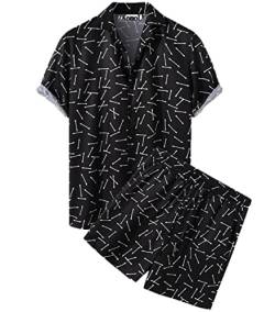 ZKomoL Herren Hawaii Kurzarm Hemd Anzüge Sommer Button Hemd Strand Shirts Anzüge 2 Stücke (Schwarz, L) von ZKomoL