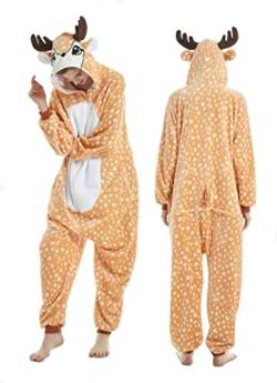 ZKomoL Pyjamas Onesies Cosplay Erwachsene Unisex Tiere Halloween Kostüm Kleid Loungewear, Tigermuster, Medium… (Sika Deer, S) von ZKomoL