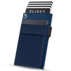 ZLIDER Kartenetui Herren mit Münzfach | Credit Card Holder Slim Wallet | Kartenhalter mit RFID Wallet | Mini Kreditkartenetui Modern aus Aluminium | Smart Portmonee Herren Damen Geldbörse Marineblau von ZLIDER