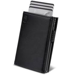 ZLIDER Kartenetui Herren & Damen | Mini Geldbörse Herren Kunstleder | Card Holder Slim Wallet mit Münzfach | RFID Blocker Portmonee Herren | Portemonnaie Geldbeutel Herren (Schwarz) von ZLIDER