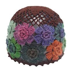 ZLYC Beanie-Hut, Blumenschnitt, Häkelmütze, Baumwolle, Braun, Einheitsgröße, Braune Blumen, One Size von ZLYC