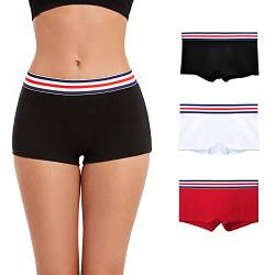 ZLYC Damen Baumwolle Panties Komfort Boxershorts Unterwäsche,Groß 3 Pack (Schwarz, Weiß, Rot) von ZLYC