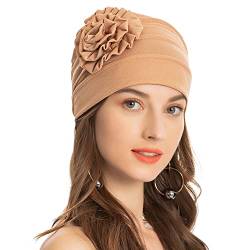 ZLYC Damen Beanie Mütze mit Blumen Elastischer Chemo Hut(Blumen Khaki) von ZLYC