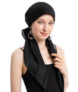 ZLYC Damen Chemo Turban Mütze Headwraps Leichte Beanie Hut(Schwarz einfarbig) von ZLYC