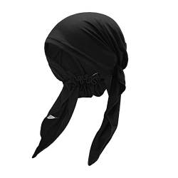 ZLYC Damen Chemo Turban Mütze Vorgebundenes Kopftuch Headwraps Leichte Hut(Einfarbig Schwarz) von ZLYC