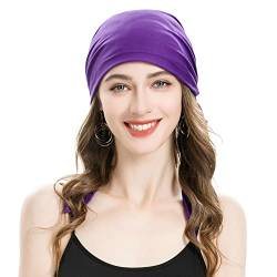 ZLYC Damen Chemo Turban Mütze Vorgebundenes Kopftuch Headwraps Leichte Hut(Einfarbig Violett) von ZLYC