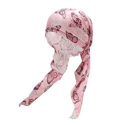 ZLYC Damen Chemo Turban Mütze Vorgebundenes Kopftuch Headwraps Leichte Hut(Schmetterling Rosa) von ZLYC