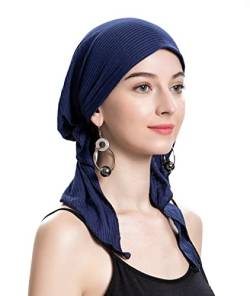 ZLYC Damen Chemo Turban Mütze Vorgebundenes Kopftuch Headwraps Leichte Hut (Solide Marine) von ZLYC
